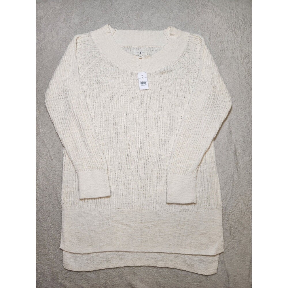 Lou & Grey Tunic Sweater Size Large Cream High Low Ribbed Trim Lightweight New